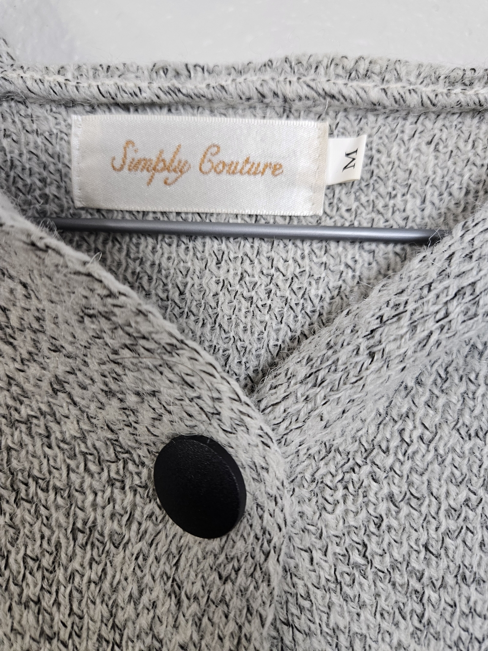 Simply Couture Gray Knit Cardigan with Black Button - Picture 2 of 3